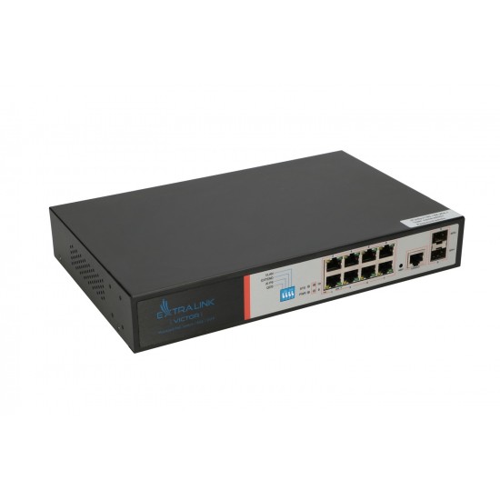 EXTRALINK VICTOR EX-2500G-10MPS FULL GIGABIT MANAGED POE SWITCH 8X 10/100 / 1000M TX with POE AT / AF 48V, 1 CONSOLE PORT, 2X GE SFP, 150W EXTRALINK VICTOR EX-2500G-10MPS FULL GIGABIT MANAGED POE SWITCH 8X 10/100 / 1000M TX with POE AT / AF 48V, 1 CONSOLE PORT, 2X GE SFP, 150W